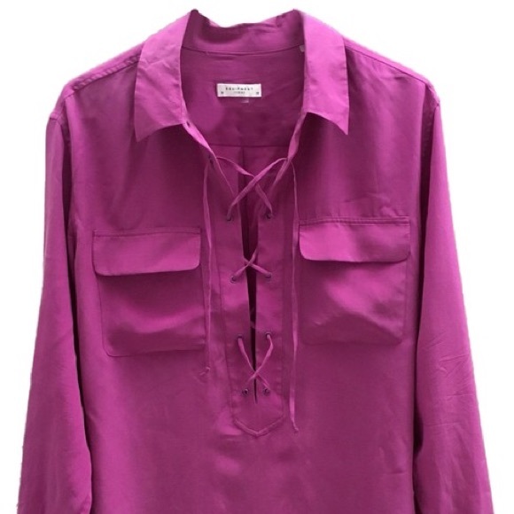 Equipment Knox Lace Up Henley Silk Blouse Sz XS EUC Magenta - Picture 8 of 8